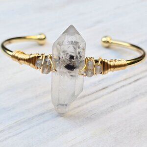Herkimer Diamond Wire Wrap Bracelet w/ 14Kt Gold Over Copper – Adjustable – NWT